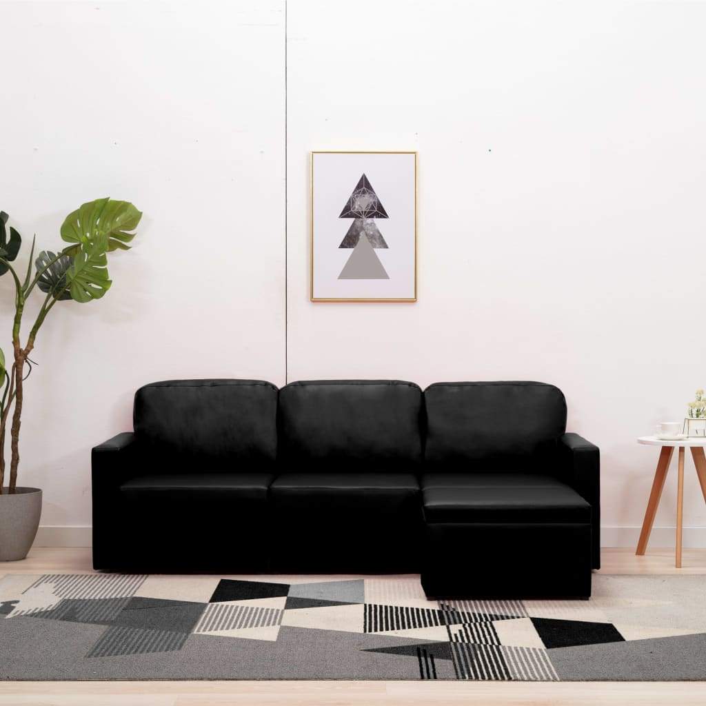 3 Seater Modular Sofa Bed - Faux Leather - Black | Factory to Home