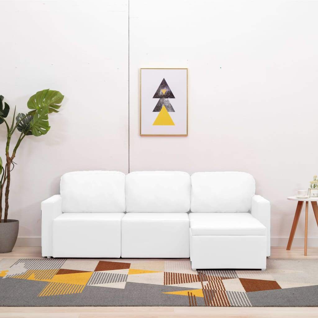 3 Seater Modular Sofa Bed Faux Leather White Factory to Home