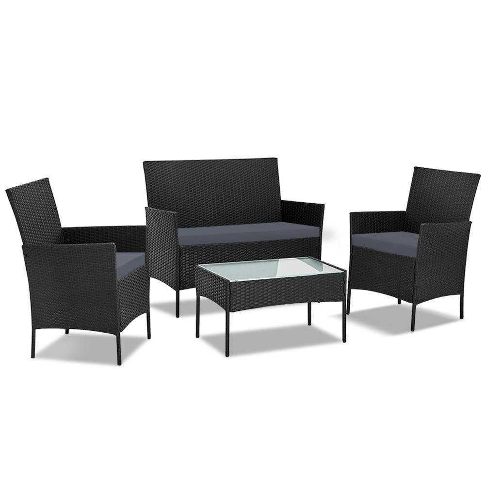 4 piece Rattan Outdoor Furniture Set Black Factory to Home