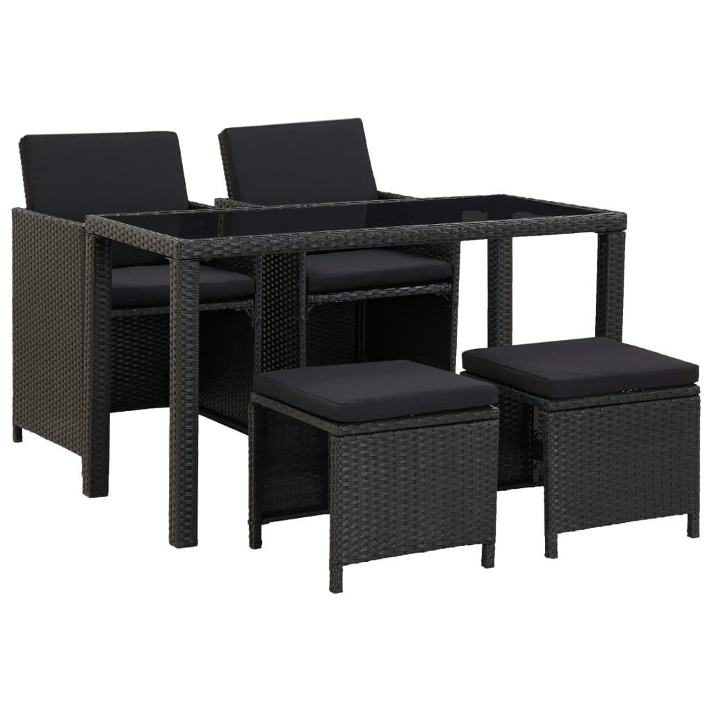 5 Piece Poly Rattan Outdoor Dining Set with Cushions Factory to Home