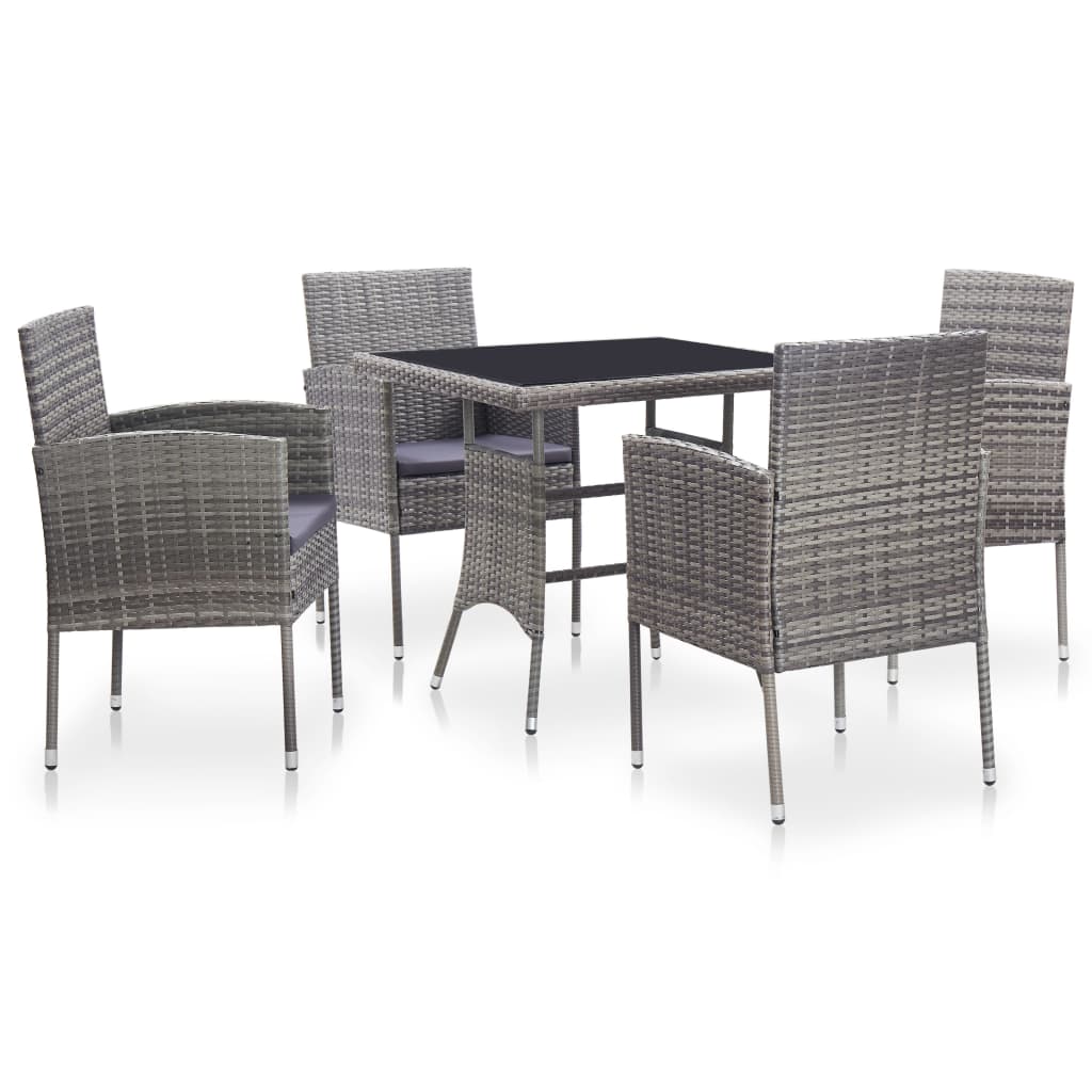 5 Piece Poly Rattan Outdoor Dining Set with Cushions Factory to Home