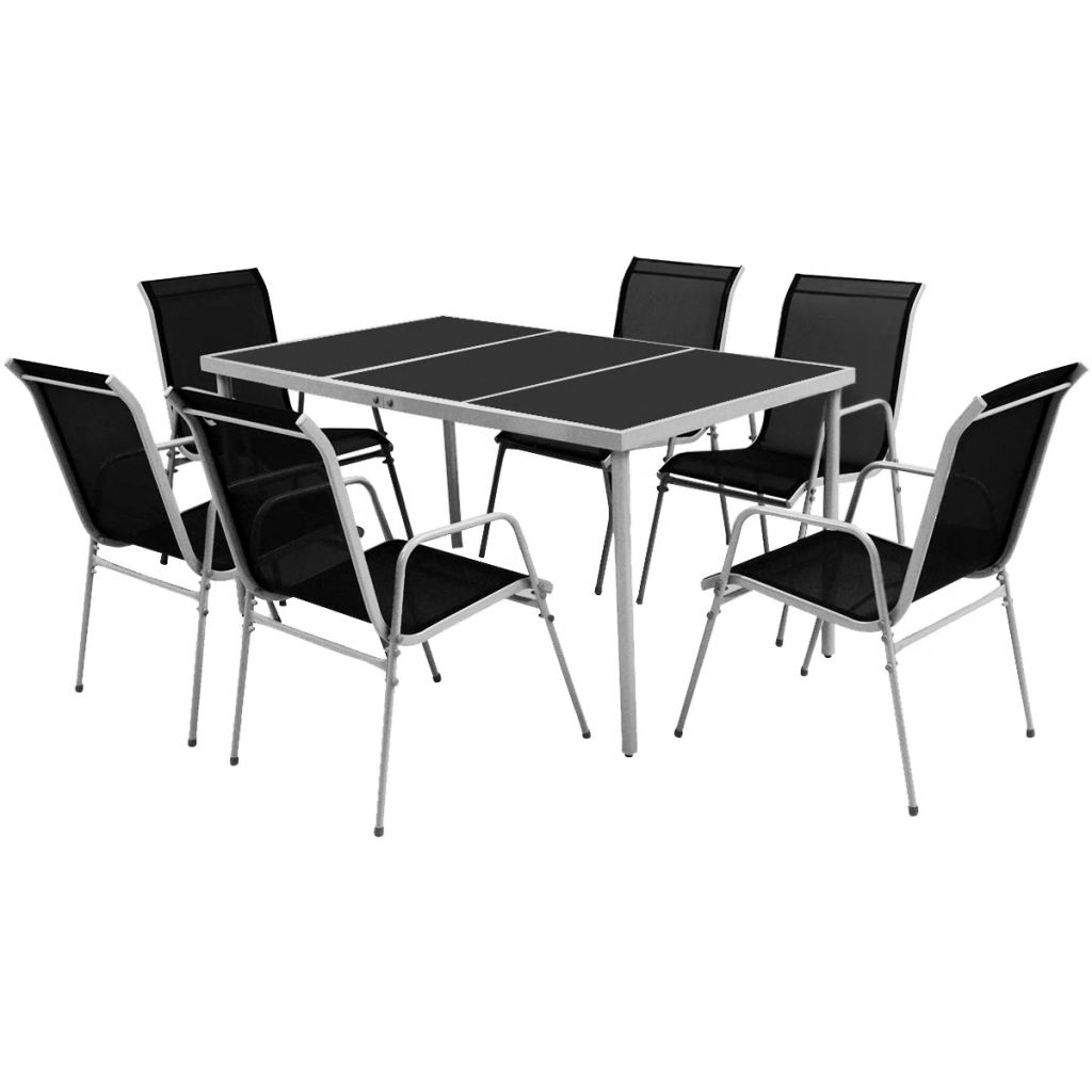 7 Piece Outdoor Steel Dining Set Black Factory to Home