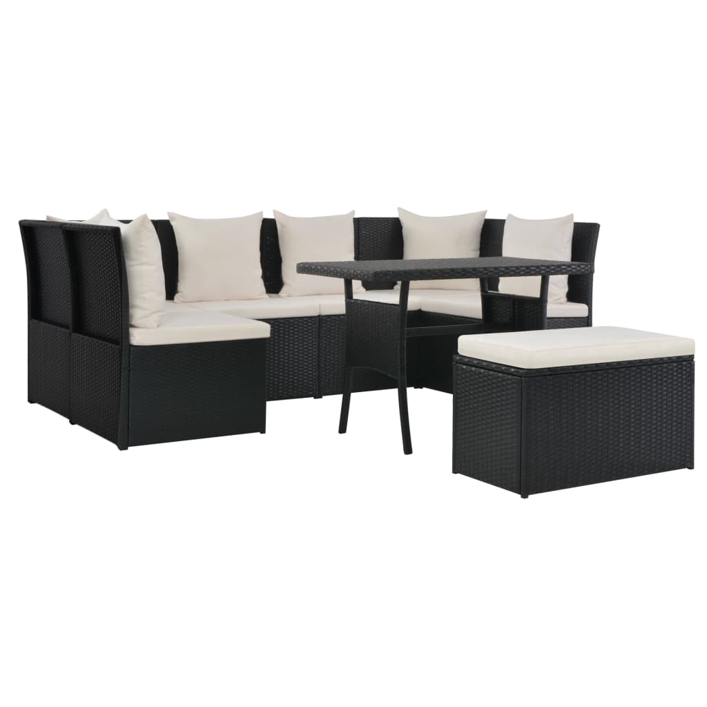 8 Piece Outdoor Dining Set with Cushions Poly Rattan Black
