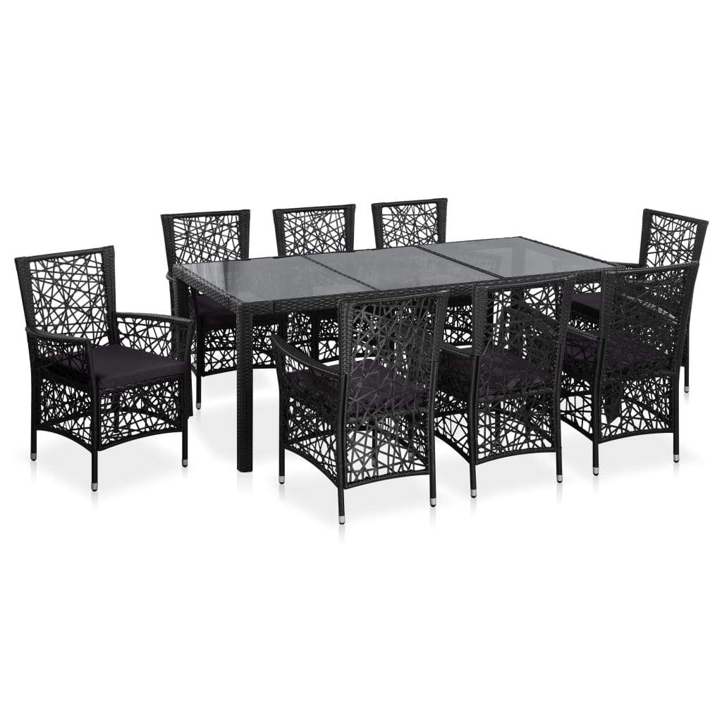 9 Piece Poly Rattan Outdoor Dining Set Black Factory to Home