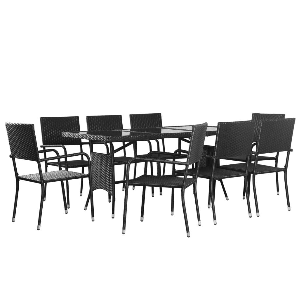9 Piece Poly Rattan Outdoor Dining Set Black Factory to Home