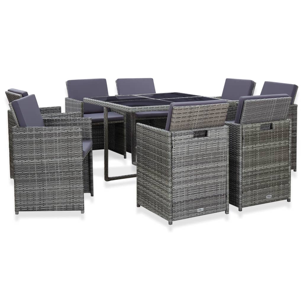 9 Piece Outdoor Dining Set with Cushions Poly Rattan Factory to Home