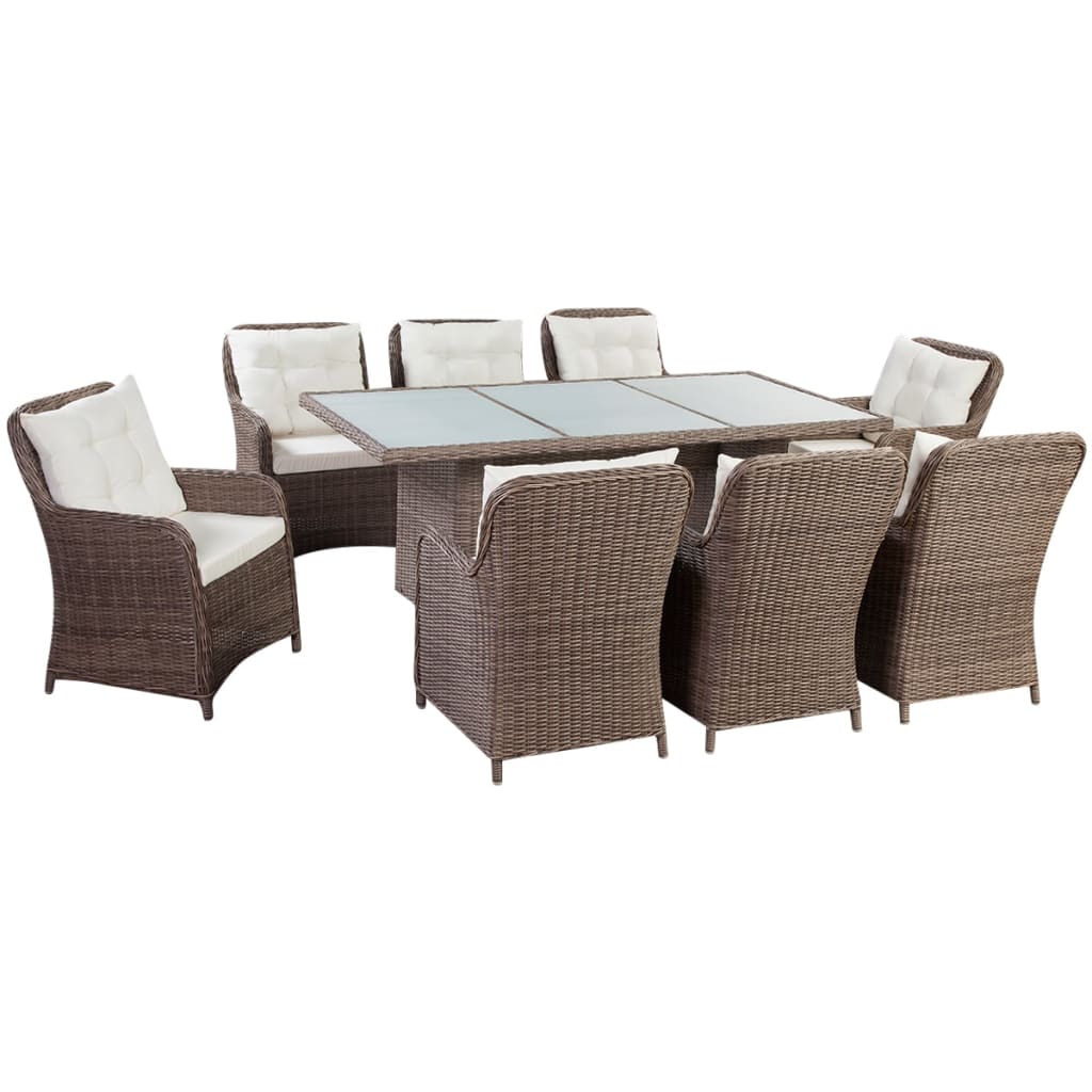 9 Piece Poly Rattan Outdoor Dining Set with Cushions Factory to Home