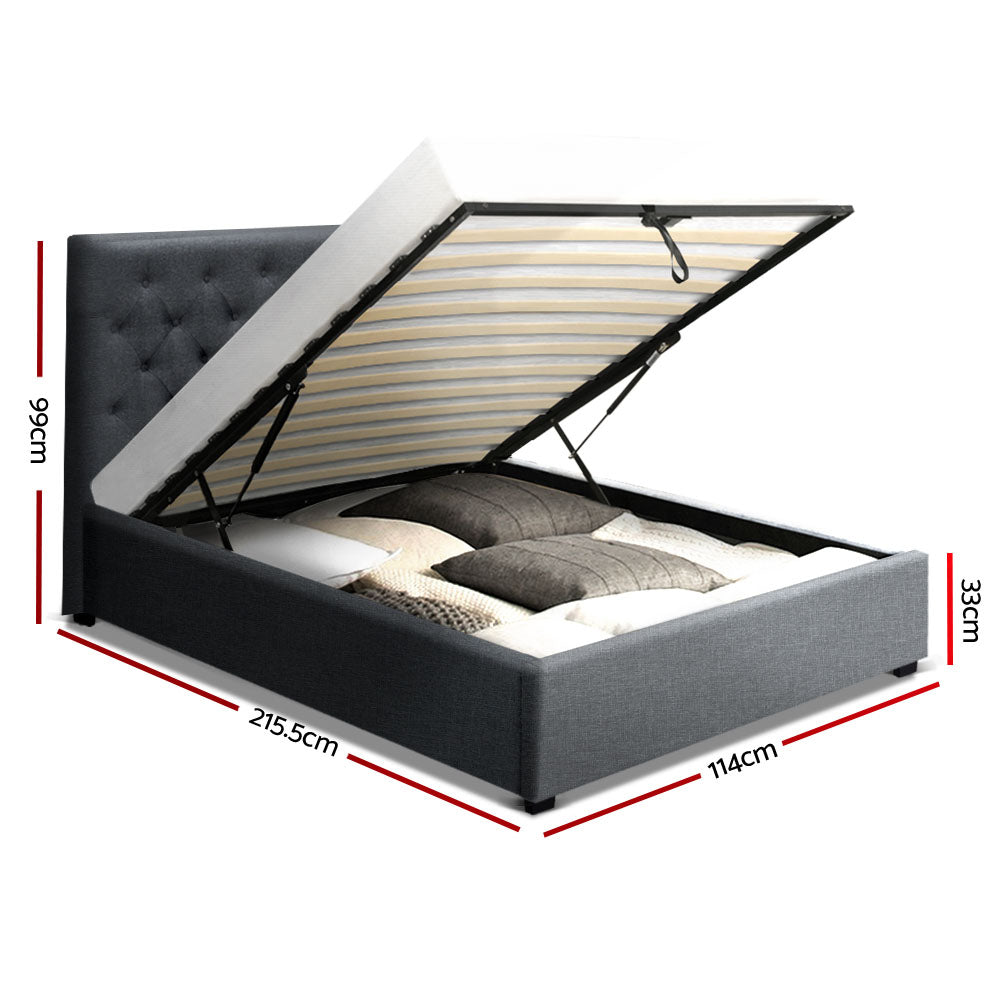 King Single Gas Lift Bed Frame W/ Storage Grey Factory to Home