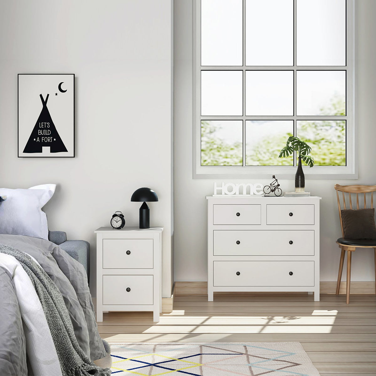 Franco Bedside Table & Chest of Drawers Set White Factory to Home