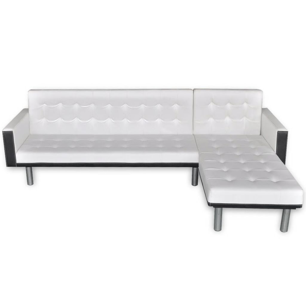 L Shaped Sofa Bed Faux Leather White Factory to Home