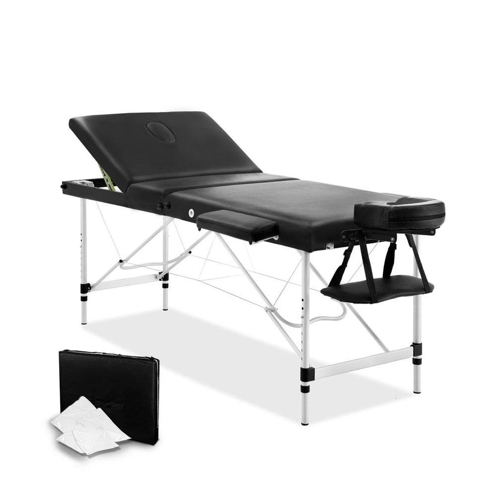 Livemor 3Fold Portable Aluminium Massage Table Black Factory to Home