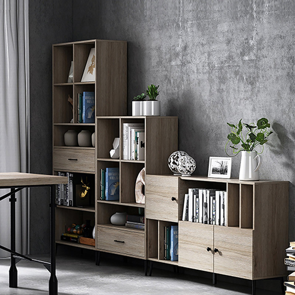 Niva Set of 3 Bookcase + Sideboard Oak