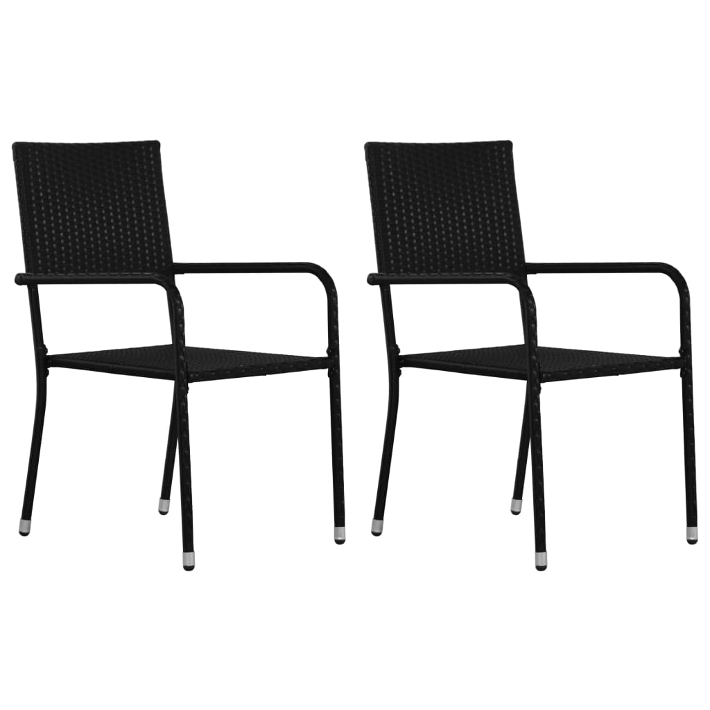 2 Pcs Poly Rattan Outdoor Dining Chairs Black Factory to Home