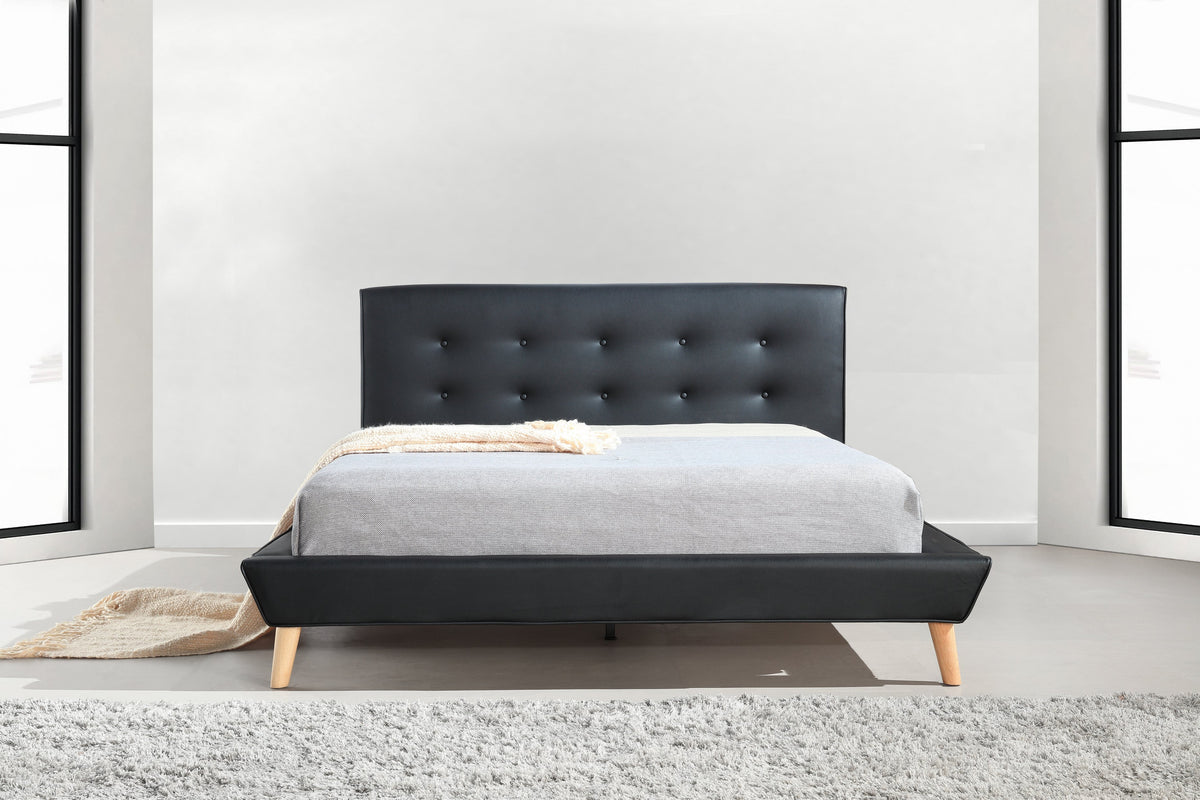 Queen PU Leather Deluxe Bed Frame Black Factory to Home