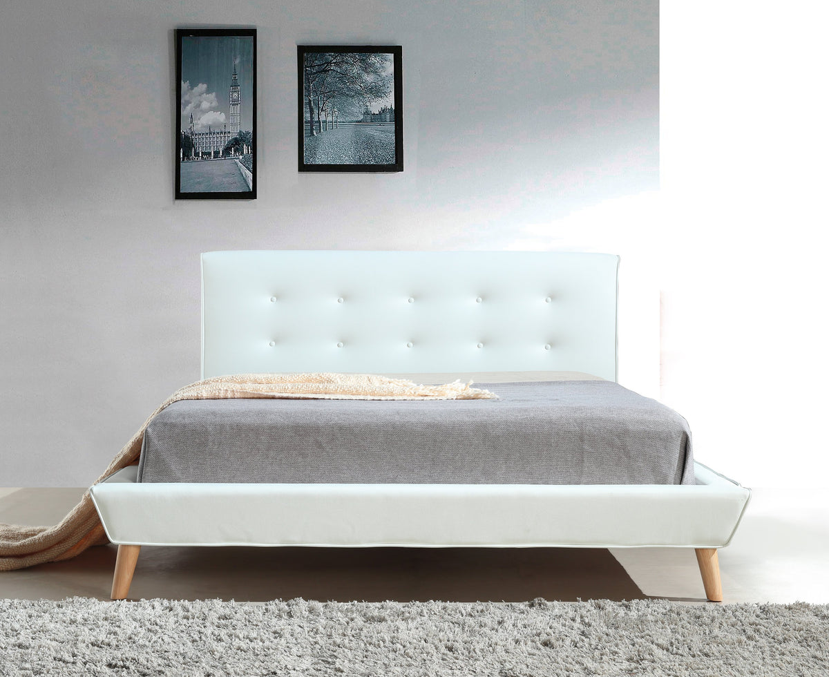 PU Leather Deluxe Queen Bed Frame White Factory to Home