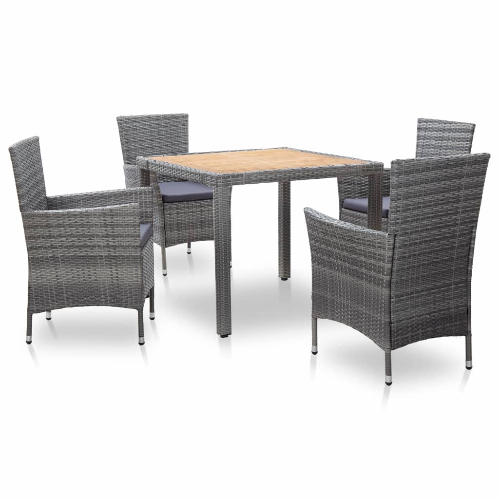 5 Piece Poly Rattan Outdoor Dining Set with Cushions Factory to Home