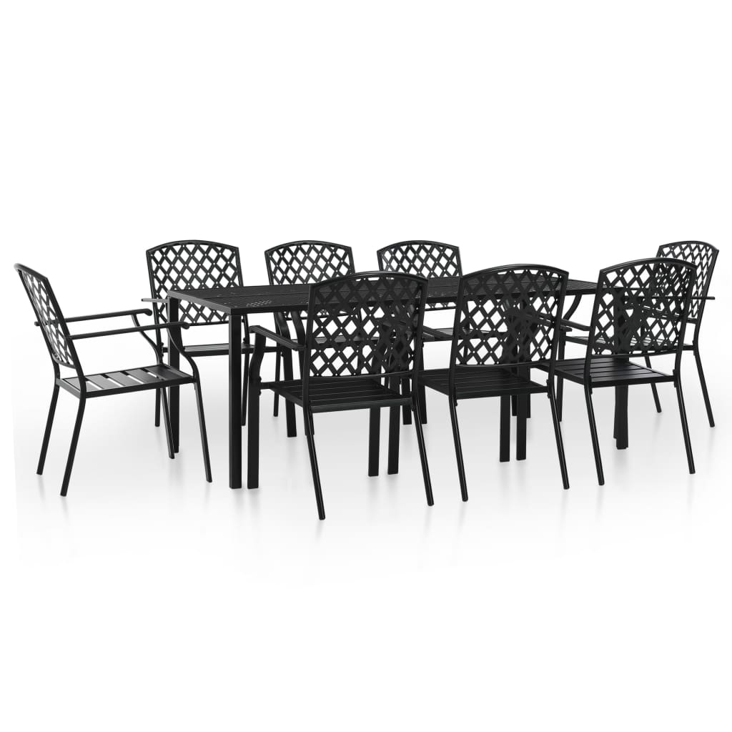 9 Piece Outdoor Dining Set Steel Black Factory to Home