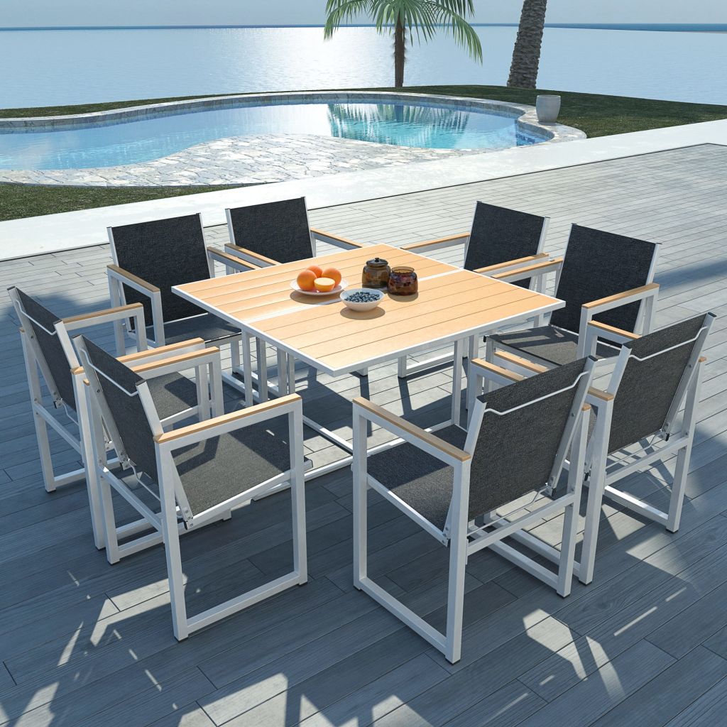 Wpc Tabletop 9 Piece Outdoor Dining Set with WPC Tabletop - Aluminium