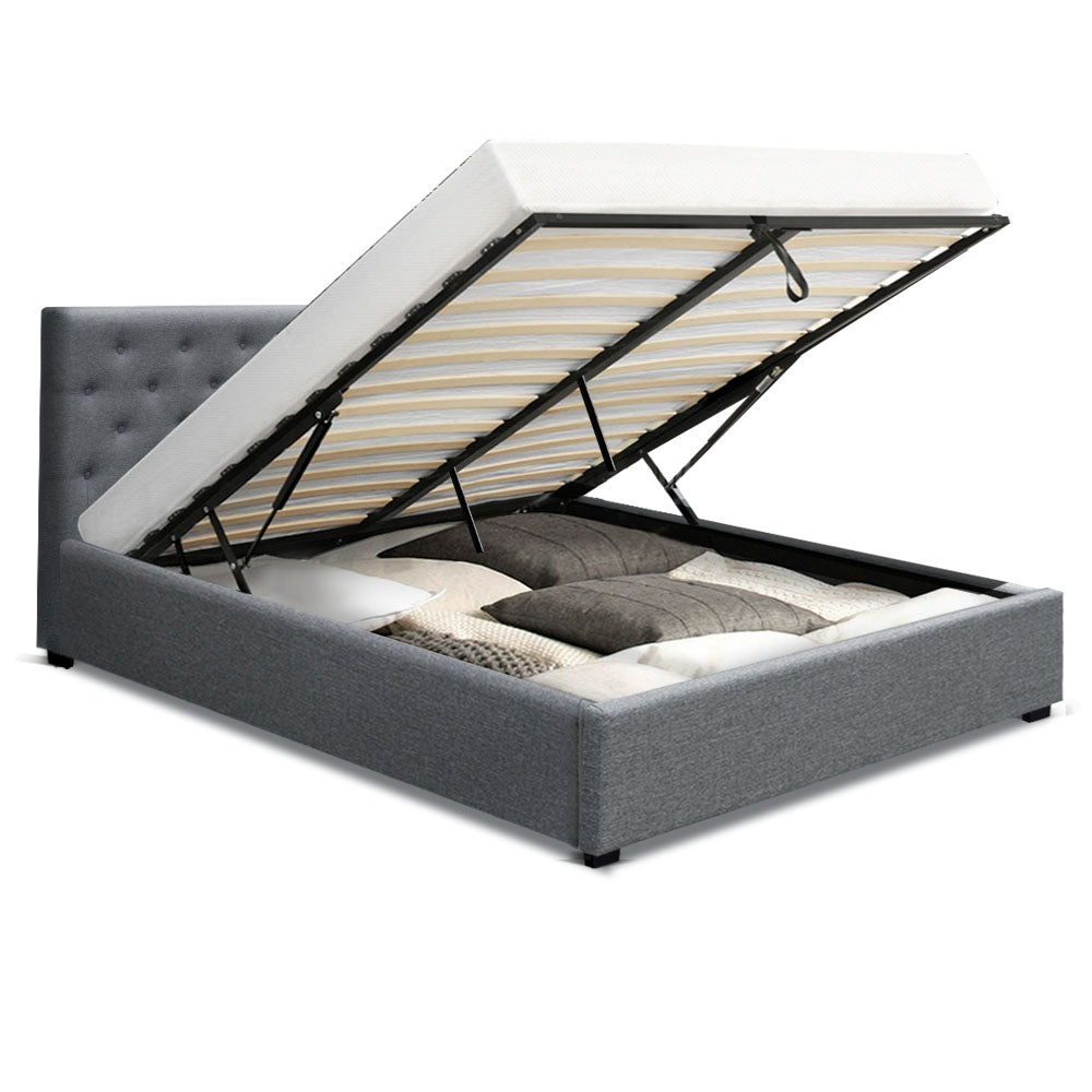 Double Gas Lift Bed Frame W/ Storage Grey | Factory to Home