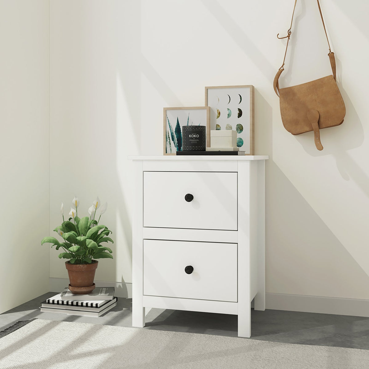 Franco Bedside Table & Chest of Drawers Set White Factory to Home