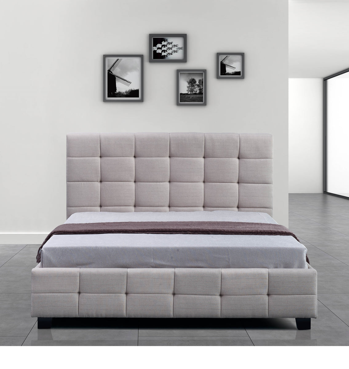 Linen Fabric Double Deluxe Bed Frame Beige