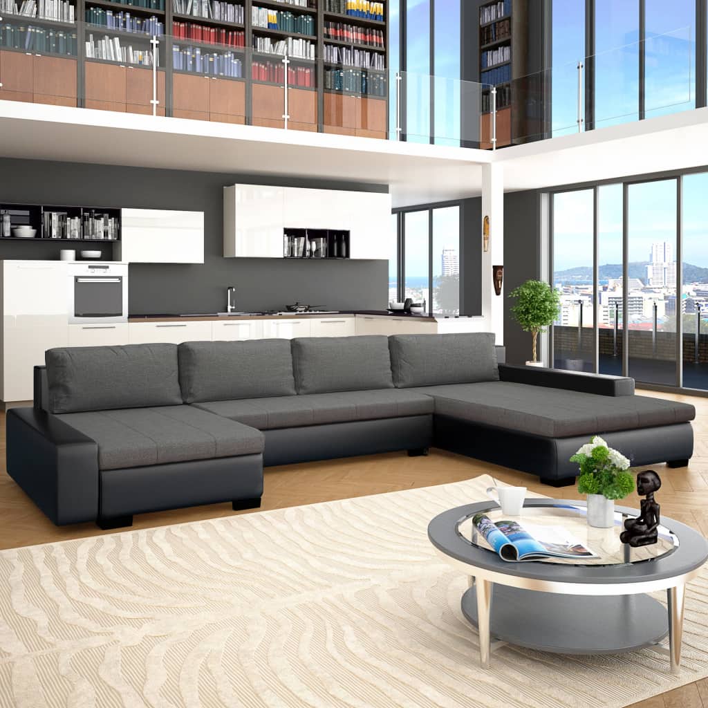 Modular Sofa Bed - Faux Leather Black and Dark Grey | Factory to Home