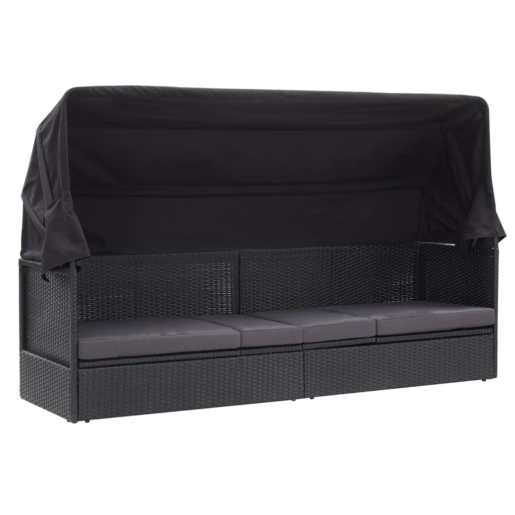 Outdoor Sofa Bed with Canopy Poly Rattan Black Factory to Home