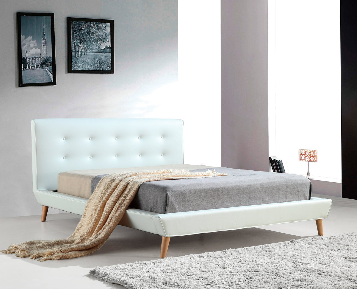 PU Leather Deluxe Queen Bed Frame White Factory to Home